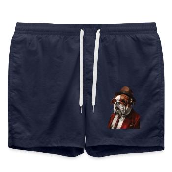 Englische Bulldogge - Badeshorts - French Navy - Vorne - AI Model Male 185 light (185cm)