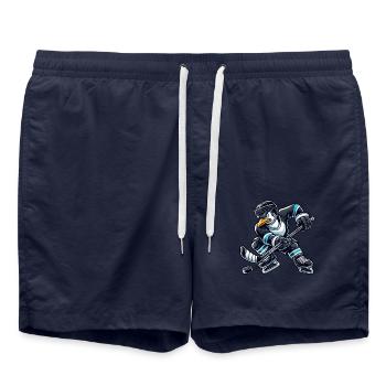 Cooler Pinguin Hockey Eishockey Spieler Cartoon - Badeshorts - French Navy - Vorne - AI Model Male 185 light (185cm)