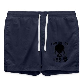 I Am 65 Plus Middle Finger - 66th Birthday - Swim Trunks - french navy - Front - AI Model Male 185 light (185cm)