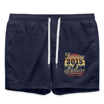 Vintage Retro Januar 2015 Jubiläumsgeschenk - Badeshorts - French Navy - Vorne - AI Model Male 185 light (185cm)