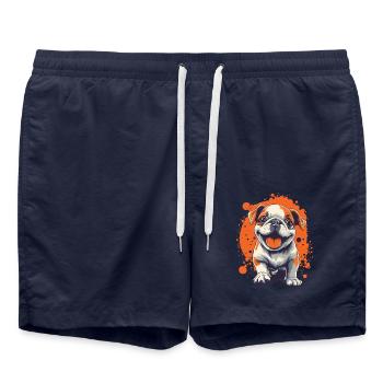 English Bulldog Puppy Funny Dog Dogs - Swim Trunks - french navy - Front - AI Model Male 185 light (185cm)