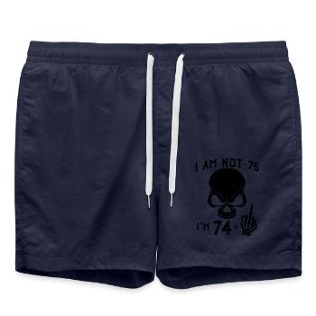 I Am 74 Plus Middle Finger - 75th Birthday - Swim Trunks - french navy - Front - AI Model Male 185 light (185cm)