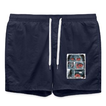 Comic about the horror of the millennial phone call - Swim Trunks - french navy - Front - AI Model Male 185 light (185cm)