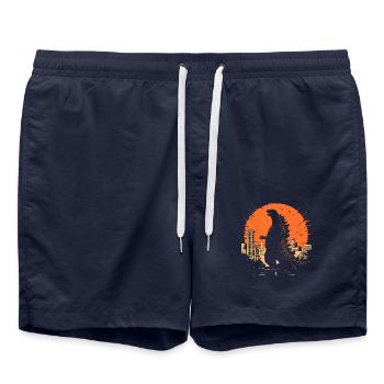 Kaiju Monster Design Sunset Gift Idea - Swim Trunks - french navy - Front - AI Model Male 185 light (185cm)