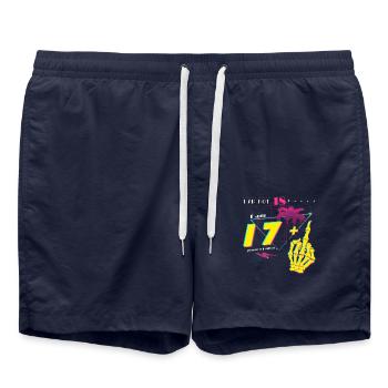 I'm Not 18, I'm 17 + Middle Finger - Vintage Born - Swim Trunks - french navy - Front - AI Model Male 185 light (185cm)