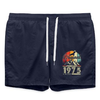 Original February 1975 Vintage Birthday - Swim Trunks - french navy - Front - AI Model Male 185 light (185cm)