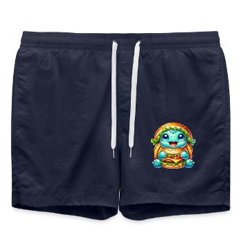 Cute Turtle Hamburger Whimsical Hat - Swim Trunks - french navy - Front - AI Model Male 185 light (185cm)