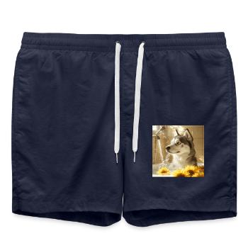 Sibirischer Husky - Badeshorts - French Navy - Vorne - AI Model Male 185 light (185cm)