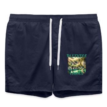 Plitvice Seen Kroatien Grunge Wasserfall - Badeshorts - French Navy - Vorne - AI Model Male 185 light (185cm)