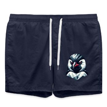 Penguin Portrait Geometry Art Design - Swim Trunks - french navy - Front - AI Model Male 185 light (185cm)