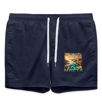Malta Island Mediterranean Holiday Grunge Style - Swim Trunks - french navy - Front - AI Model Male 185 light (185cm)