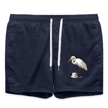 Reiher Vogel Kaffee - Badeshorts - French Navy - Vorne - AI Model Male 185 light (185cm)