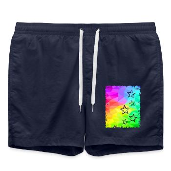 Colorful Stars Gradient Rainbow Colors - Swim Trunks - french navy - Front - AI Model Male 185 light (185cm)