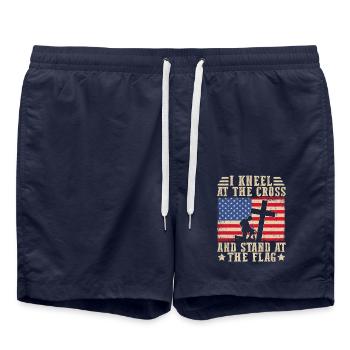 Je m’agengenouille devant la croix et me tiens devant le drapeau - Short de bain - bleu marine - Devant - AI Model Male 185 light (185cm)
