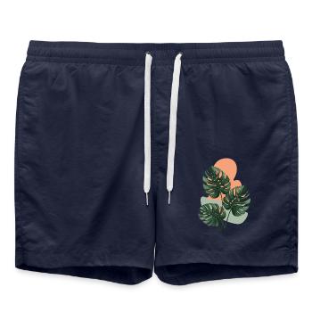 Monstera-Blätter - Badeshorts - French Navy - Vorne - AI Model Male 185 light (185cm)