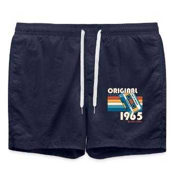 Cassette 60th Birthday Gift Man February 1965 - Swim Trunks - french navy - Front - AI Model Male 185 light (185cm)