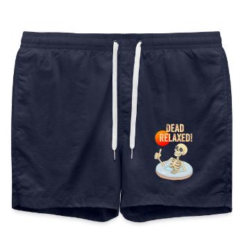 Chilliges Skelett im Pool mit Spruch Dead relaxed - Badeshorts - French Navy - Vorne - AI Model Male 185 light (185cm)