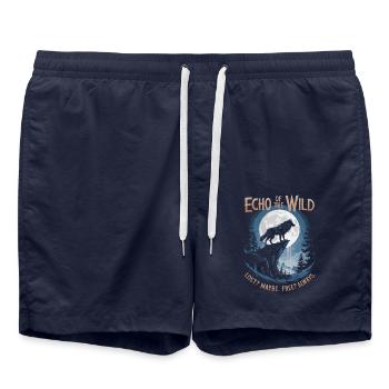 Écho de la nature - Loup hurlant, liberté et nature - Short de bain - bleu marine - Devant - AI Model Male 185 light (185cm)