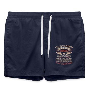 65. Geburtstag Oldtimer April Jahrgang 1960 - Badeshorts - French Navy - Vorne - AI Model Male 185 light (185cm)
