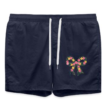 Fleur florale noeud breloque avec tropical - Short de bain - bleu marine - Devant - AI Model Male 185 light (185cm)