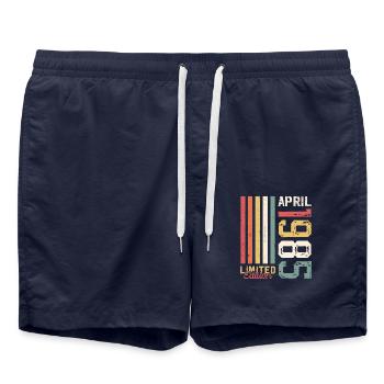 40th Birthday Original April Vintage 1985 - Swim Trunks - french navy - Front - AI Model Male 185 light (185cm)