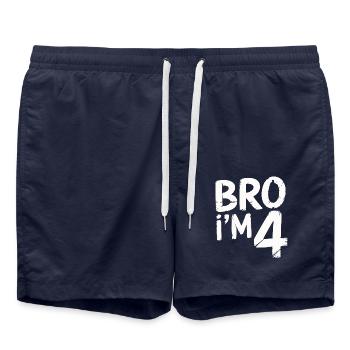Bro, I'm 4 – Cool Birthday Design - Swim Trunks - french navy - Front - AI Model Male 185 light (185cm)