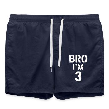 Bro, I'm 3 – Cool Birthday Design - Swim Trunks - french navy - Front - AI Model Male 185 light (185cm)