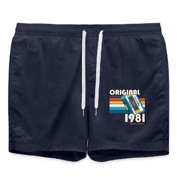 44. Geburtstag Kassette Mai Jahrgang 1981 - Badeshorts - French Navy - Vorne - AI Model Male 185 light (185cm)