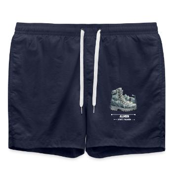 Almen statt Palmen lustiges Wandern Bergsteigen - Badeshorts - French Navy - Vorne - AI Model Male 185 light (185cm)