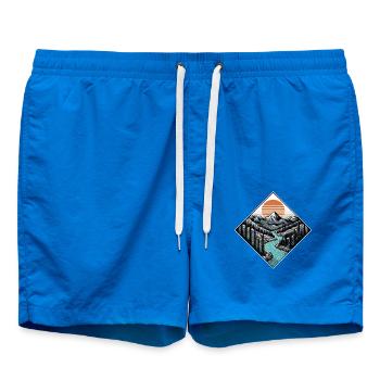 Vintage Illustration Mountains by Sunset in Forest - Badeshorts - Cobalt blue - Vorne