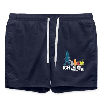 Ich & meine Follower – Katzenhumor Design - Badeshorts - French Navy - Vorne - AI Model Male 185 light (185cm)