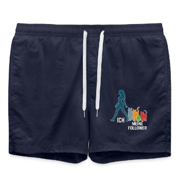 Ich & meine Follower – Katzenhumor Design - Badeshorts - French Navy - Vorne - AI Model Male 185 light (185cm)