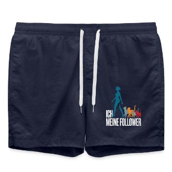 Ich & meine Follower – Katzenhumor Design - Badeshorts - French Navy - Vorne - AI Model Male 185 light (185cm)