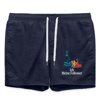 Ich & meine Follower – Katzenhumor Design - Badeshorts - French Navy - Vorne - AI Model Male 185 light (185cm)