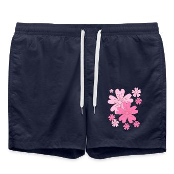 Falling Sakura Cherry Blossoms - Swim Trunks - french navy - Front - AI Model Male 185 light (185cm)