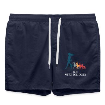 Ich & meine Follower – Hundehumor Design - Badeshorts - French Navy - Vorne - AI Model Male 185 light (185cm)