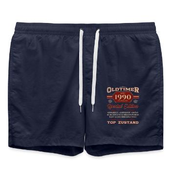 35. Geburtstag Geschenk Mann Oldtimer Juli 1990 - Badeshorts - French Navy - Vorne - AI Model Male 185 light (185cm)