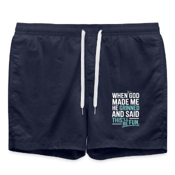 Als Gott mich gemacht hat, hat er gegrinst! - Badeshorts - French Navy - Vorne - AI Model Male 185 light (185cm)