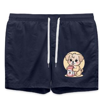 Kawaii Dog Drinking Strawberry Milk Cute Japanese - Swim Trunks - french navy - Front - AI Model Male 185 light (185cm)