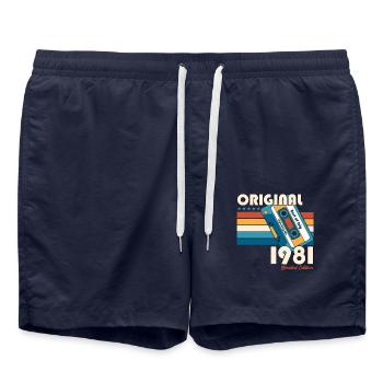44th Birthday Cassette July Vintage 1981 - Swim Trunks - french navy - Front - AI Model Male 185 light (185cm)