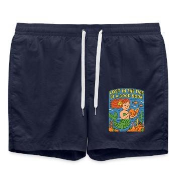 Verloren in der Flut eines guten Buches - Badeshorts - French Navy - Vorne - AI Model Male 185 light (185cm)