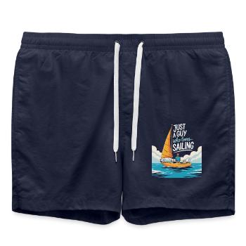 Just a Guy who loves Sailing – Sail Design - Swim Trunks - french navy - Front - AI Model Male 185 light (185cm)
