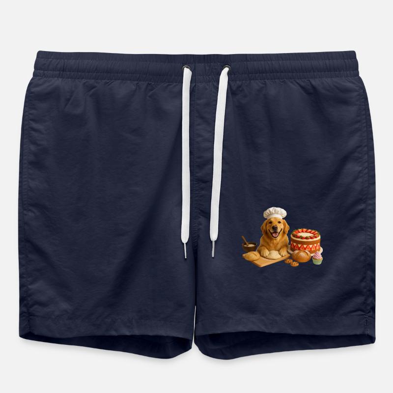 Golden Retriever Baking Cake Cookies - Swim Trunks - french navy