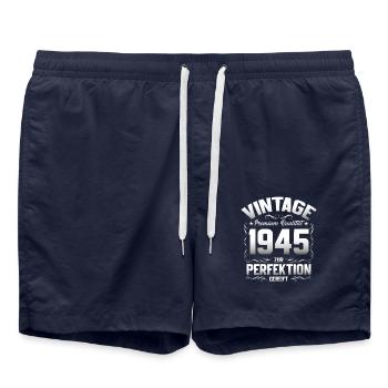 80th Birthday Legend Born in 1945 - Swim Trunks - french navy - Front - AI Model Male 185 light (185cm)