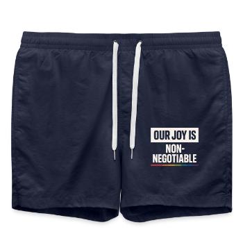 Queer Pride Queer Joy Lgbtq+ Affirmation Trans - Swim Trunks - french navy - Front - AI Model Male 185 light (185cm)