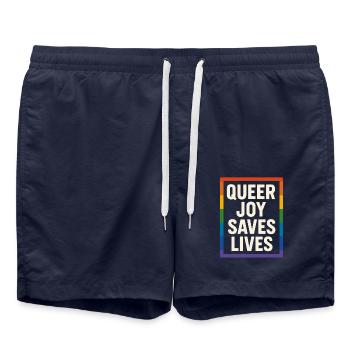 Queer Pride Queer Joy Lgbtq+ Affirmation Trans - Swim Trunks - french navy - Front - AI Model Male 185 light (185cm)