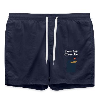Flugbegleiter Kabinencrew Leben Luftfahrt - Badeshorts - French Navy - Vorne - AI Model Male 185 light (185cm)