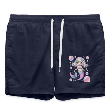 Süße Kawaii Meerjungfrau – Pastell Design - Badeshorts - French Navy - Vorne - AI Model Male 185 light (185cm)