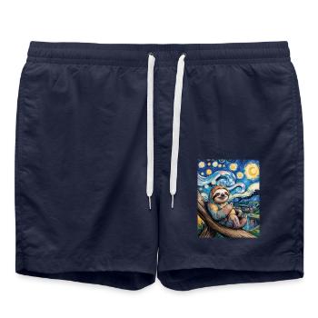 Faultier im Van Gogh Stil – Kunst trifft Chill - Badeshorts - French Navy - Vorne - AI Model Male 185 light (185cm)
