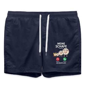 Meine Schafe rufen an – Lustiges Bauernhof Design - Badeshorts - French Navy - Vorne - AI Model Male 185 light (185cm)